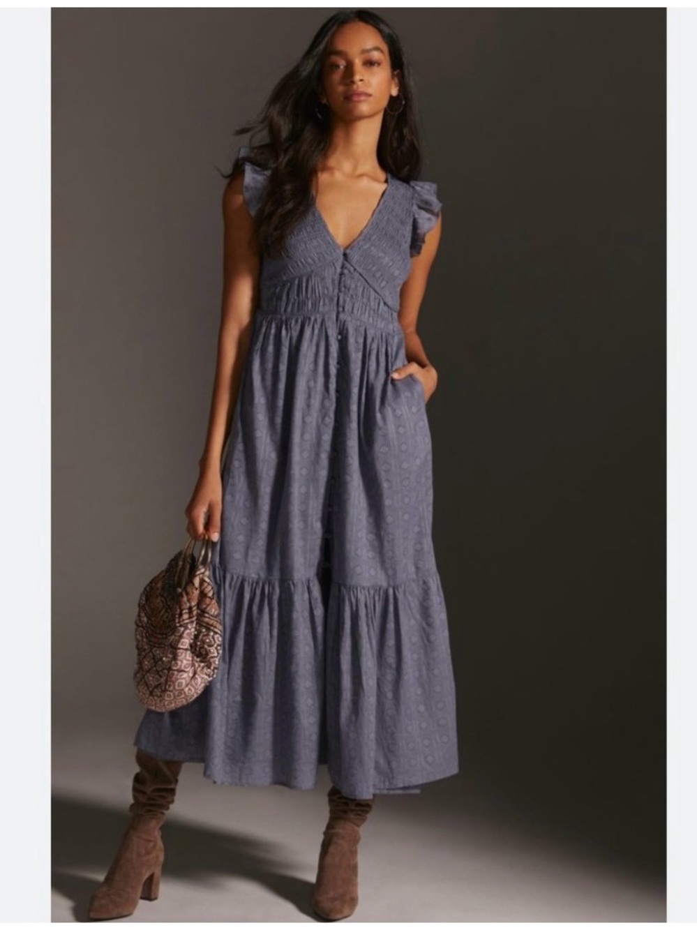 Anthropologie Peregrine Midi Dress in Slate Blue (XL)